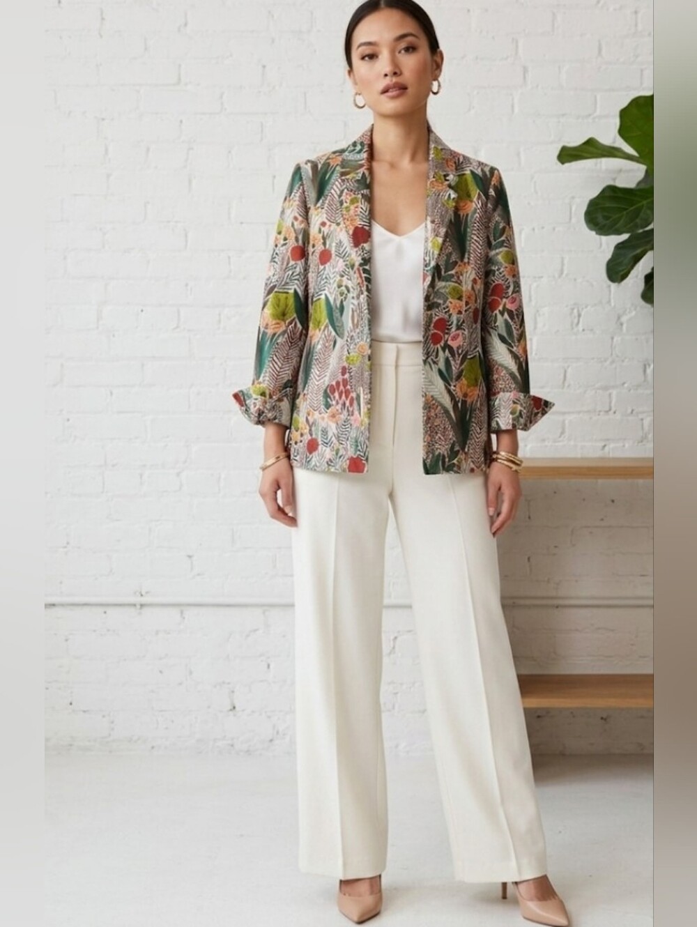Wynne Collection Floral Jacquard Blazer Jacket Multicolor Botanical Tapestry XXS